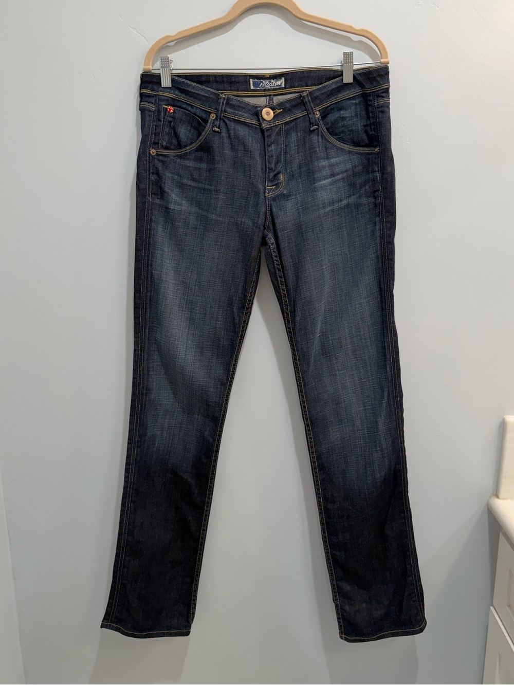 Hudson Jeans Collin Flap Pocket Straight Leg in Dark Wash Mid Rise 31 Tall Long - Picture 3 of 11